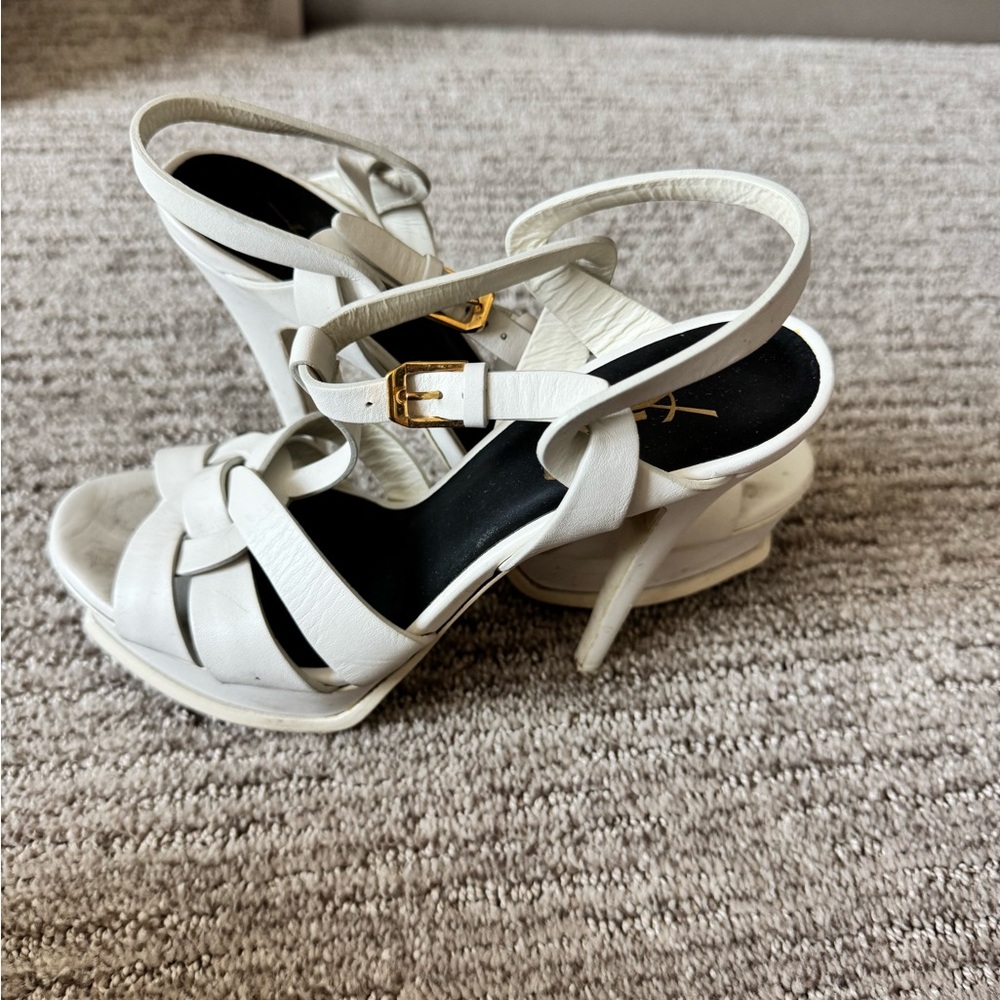 Yves Saint Laurent White Strappy Heels